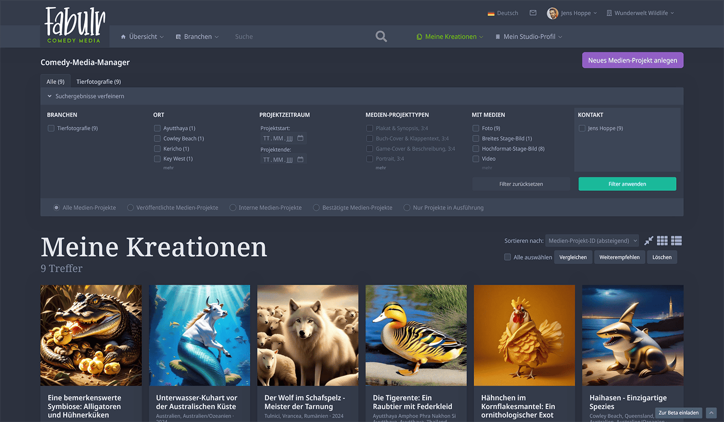 Medien-Projekte neu anlegen, bearbeiten, publizieren, depublizieren, löschen - image