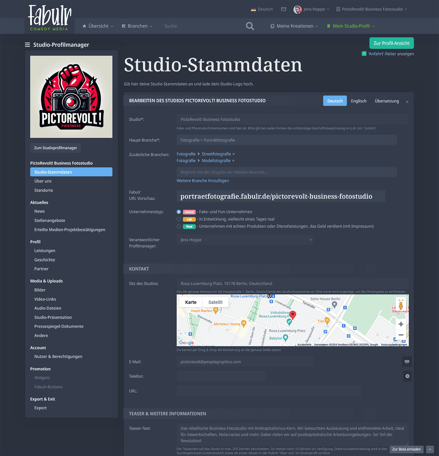 Studio-Stammdaten - image